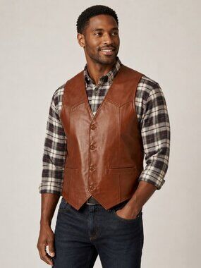 Silton Men’s Brown Motorcycle Leather Rodeo Cowboy Vest 42 Vintage 1980s Lined